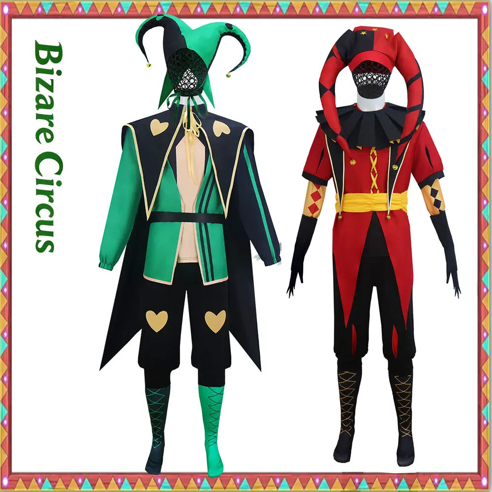 Classic Retro Pierrot Clown Costume Weird Circus Style Full Set Halloween Performance - Green costume / XXL