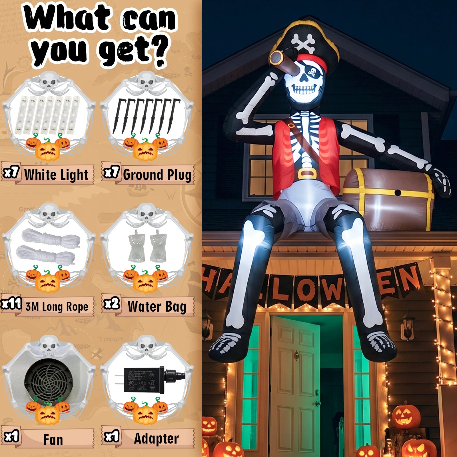 10ft Inflatable Pirate Skull Treasure Decor - Easy Setup Outdoor
