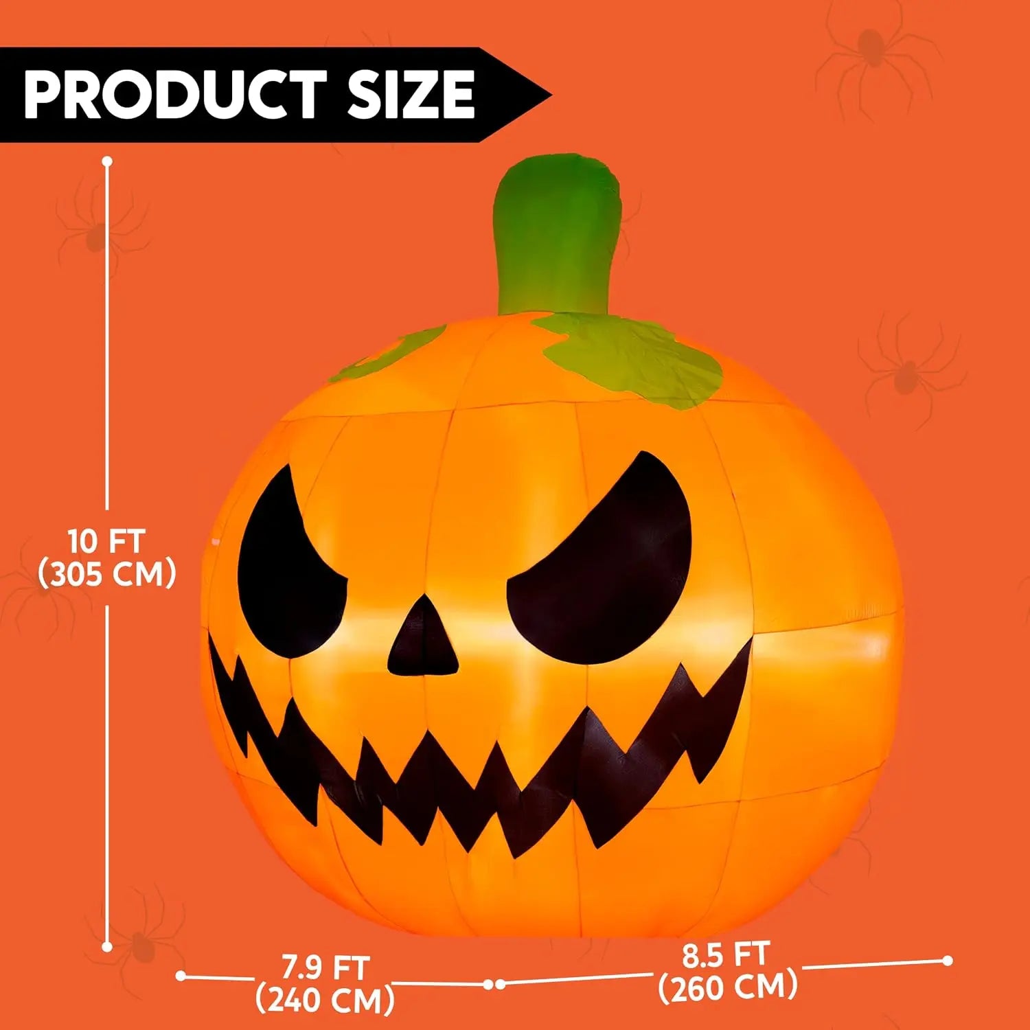 10FT Tall Giant Inflatables Pumpkin with Built-in LED Lights Outdoor