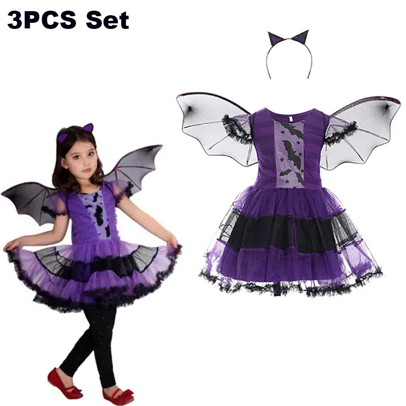 Kids Girls Vampire Devil Costume Dress Complete Set with Accessories Theme Costume