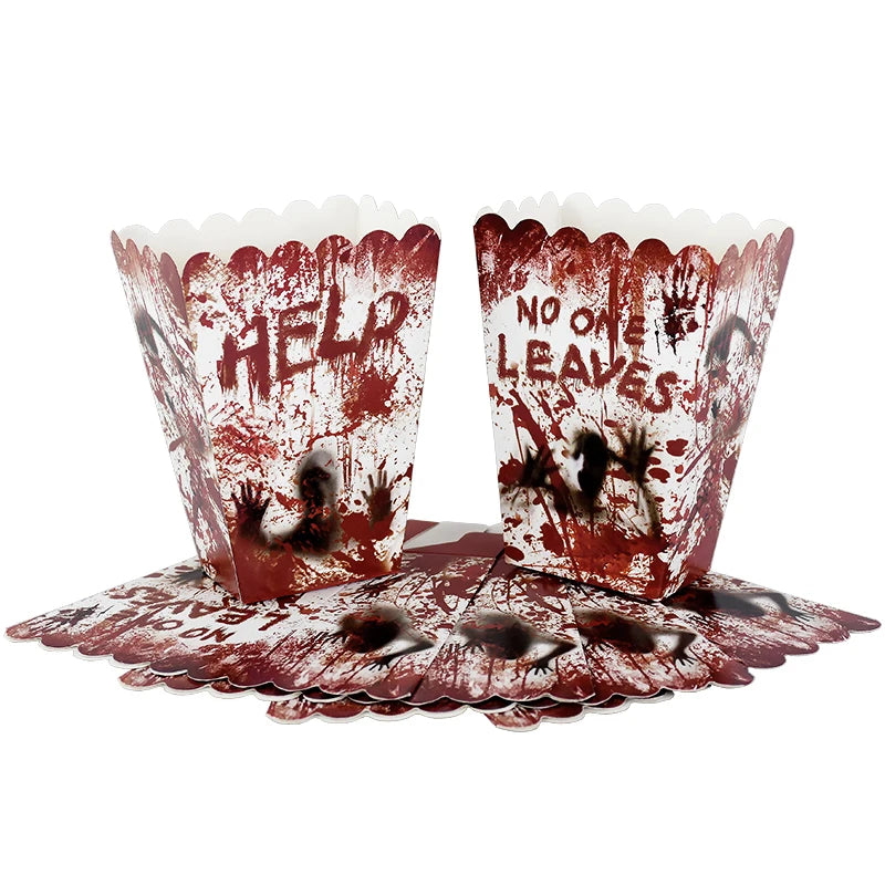 Halloween Party Disposable Tableware Scary Bloody Handprint Paper Plates Cups Popcorn Box For Halloween - product image 4