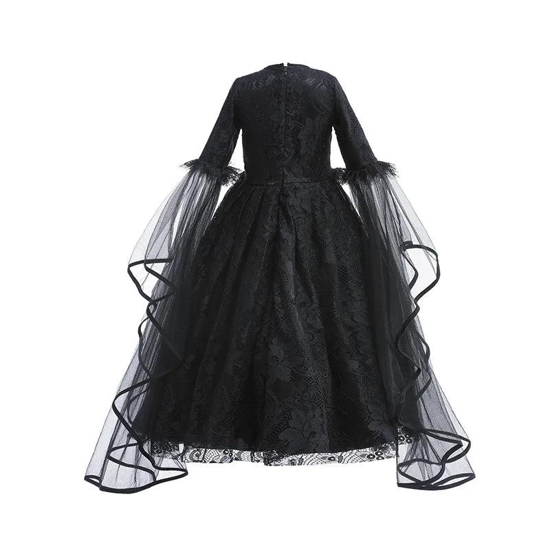 Halloween Dress For Girls Evil Witch Cosplay Costumes Children Lace Ruffles Floor Length Outfits Kids - product image 4
