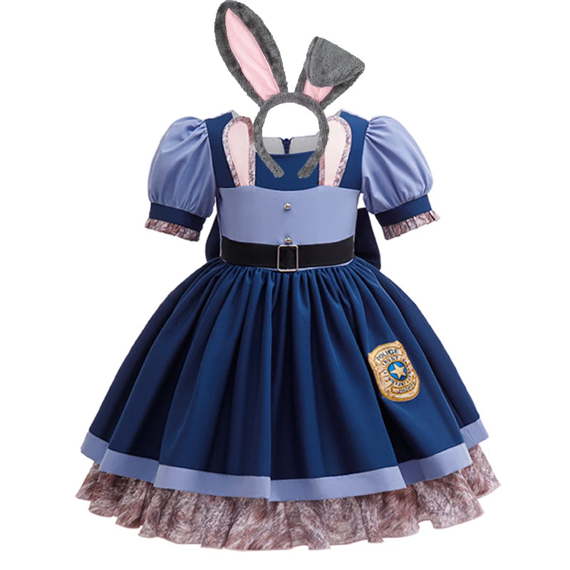 Animated Animal City Rabbit Police Officer Costume For Girls Dress Cosplay Carnival Party