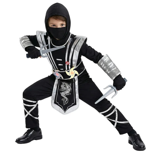 Kids Silver Dragon Ninja Costume Cartoon Masked Warrior Performance Outfit Halloween Anime Holiday Party - product image 1