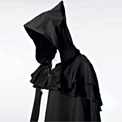 Halloween Hooded Capes for Adult Cloaks Costume Witch Red Black Purple Green Grim Reaper - Black / S