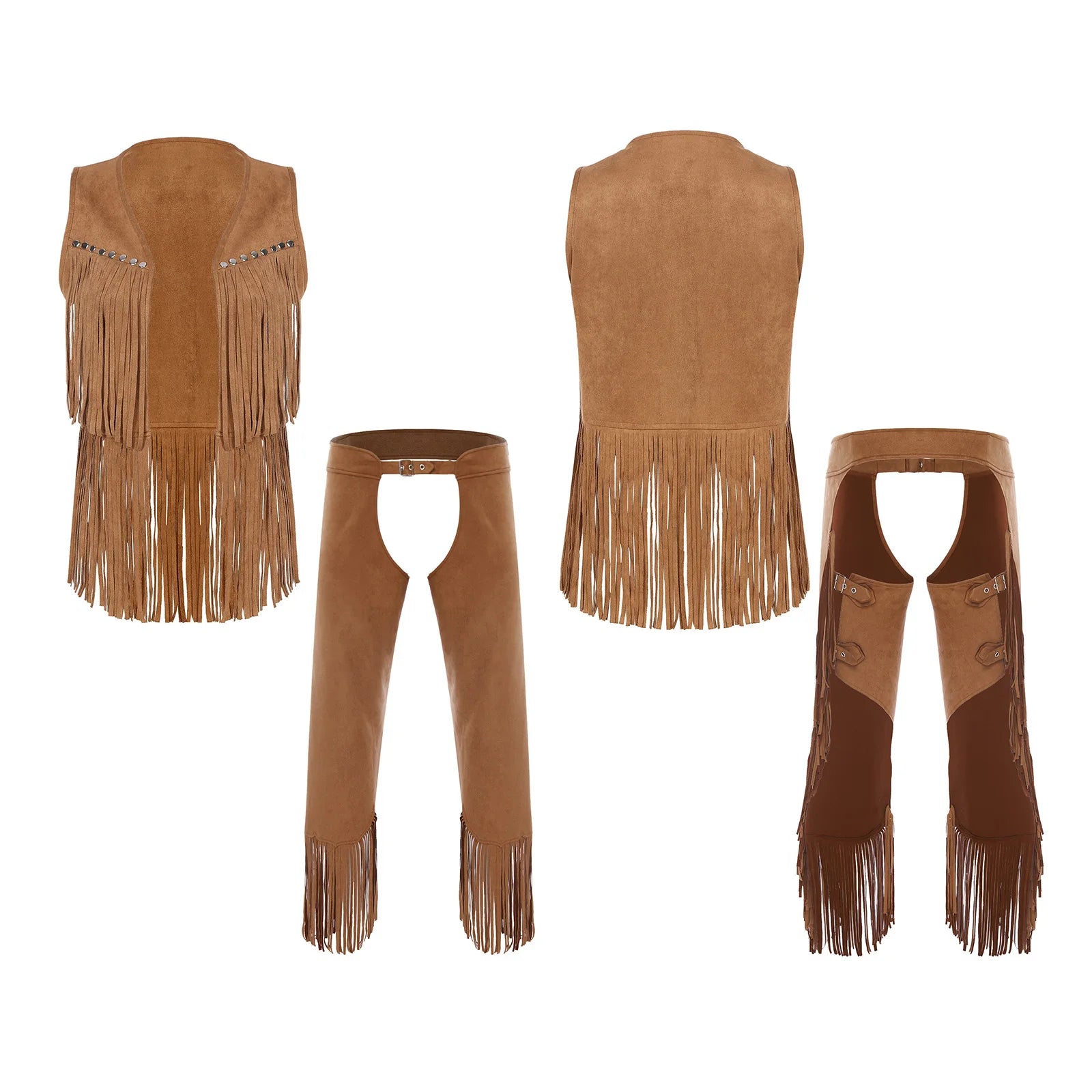Men's Men Western Cowboy Faux Suede Tassel Vest with Crotchless Pants Costume - alternate view 7