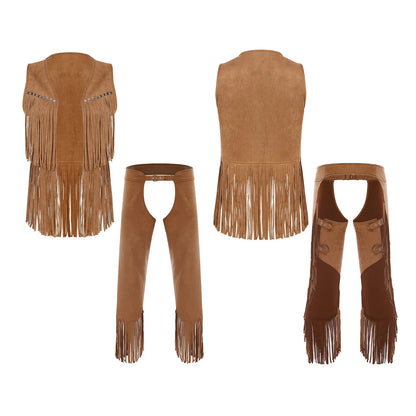 Men's Hippie Western Cowboy Faux Suede Tassel Vest Costume - alternate view 7
