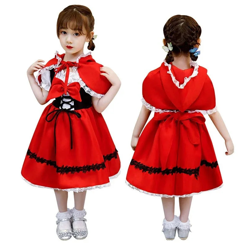 Kids' Girls Little Red Riding Hood Dress Princess With Cape Costume - alternate view 5