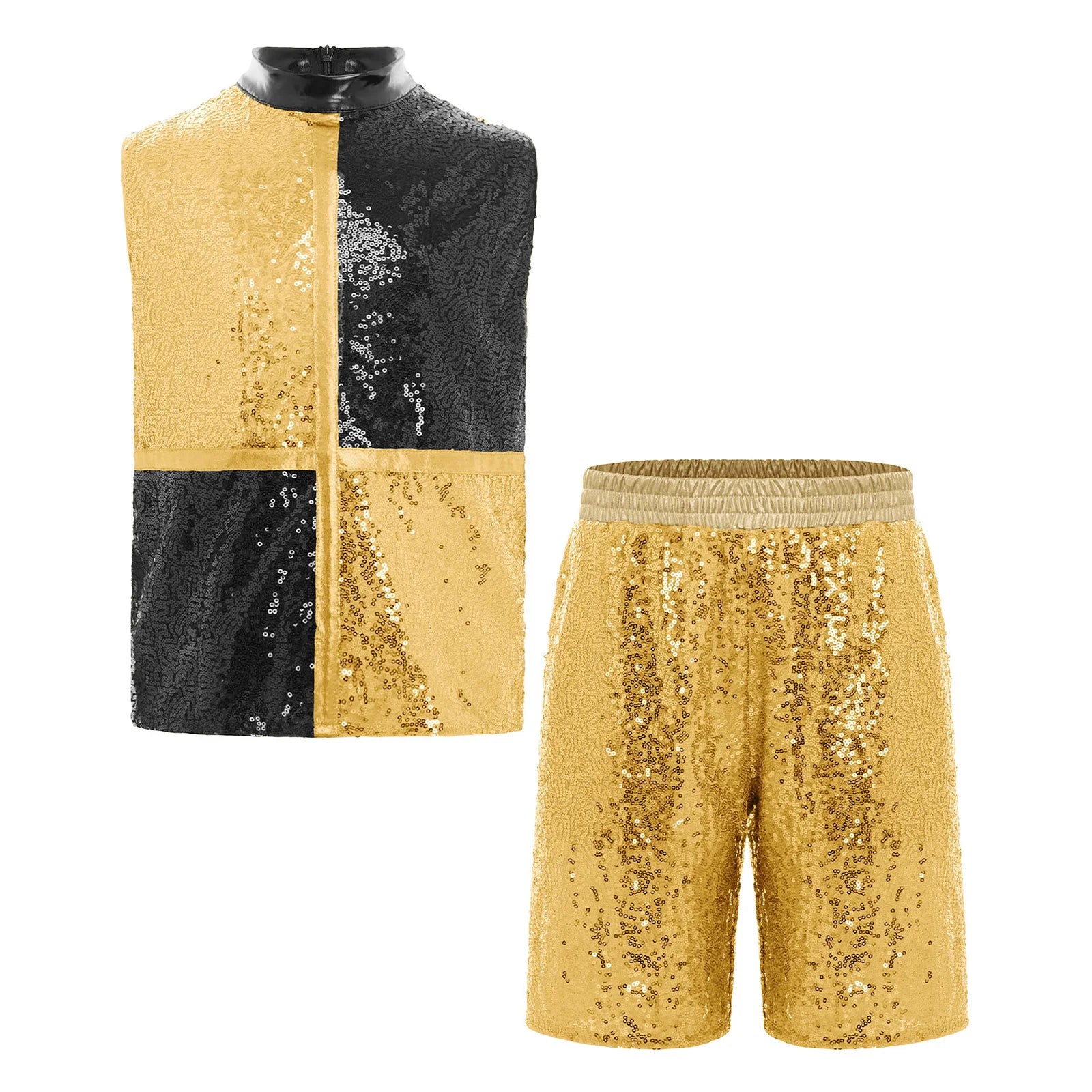 Kids Boys Hip Hop Dance Outfit Sequins Dance Top and Shorts Set Halloween Clown Costume - Red / 12