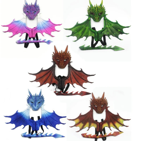 Kids Dragon Costume For Kids Dragon Dinosaur Wing Tail Mask Set Dragon Cosplay Wing Kids Halloween Dragon - product image 1
