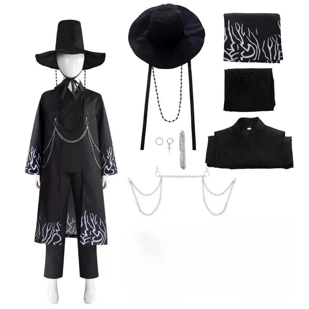 Halloween Men's Costumes Include Costumes Coats Pants Headgear and Accessories - black / Kids height130-55.1 in (140 cm)