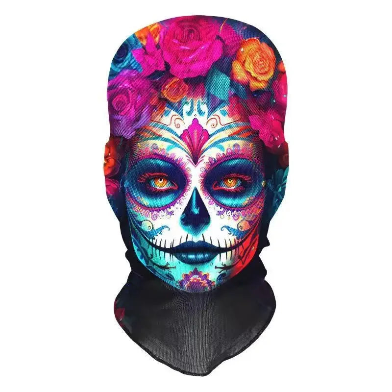 Halloween Skeleton Mask Elastic Mesh Hood Scary Costume Prop Breathable Face Cover Hood - 14