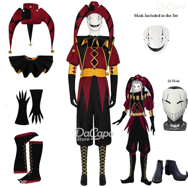 Freak Circus Pierrot Costume Clown Outfit Costume Game Halloween Horror Men's Cosplay - WIG / M