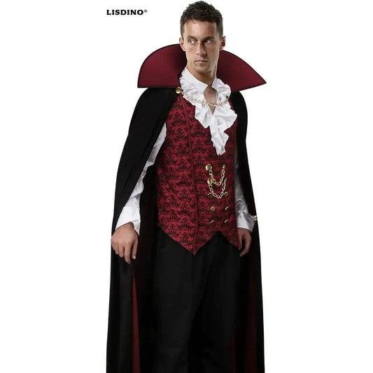 Adult Men Devil Vampire Costume Shirt Cloak Outfit Medieval Renaissance Victorian Gothic - MULTI / XXL