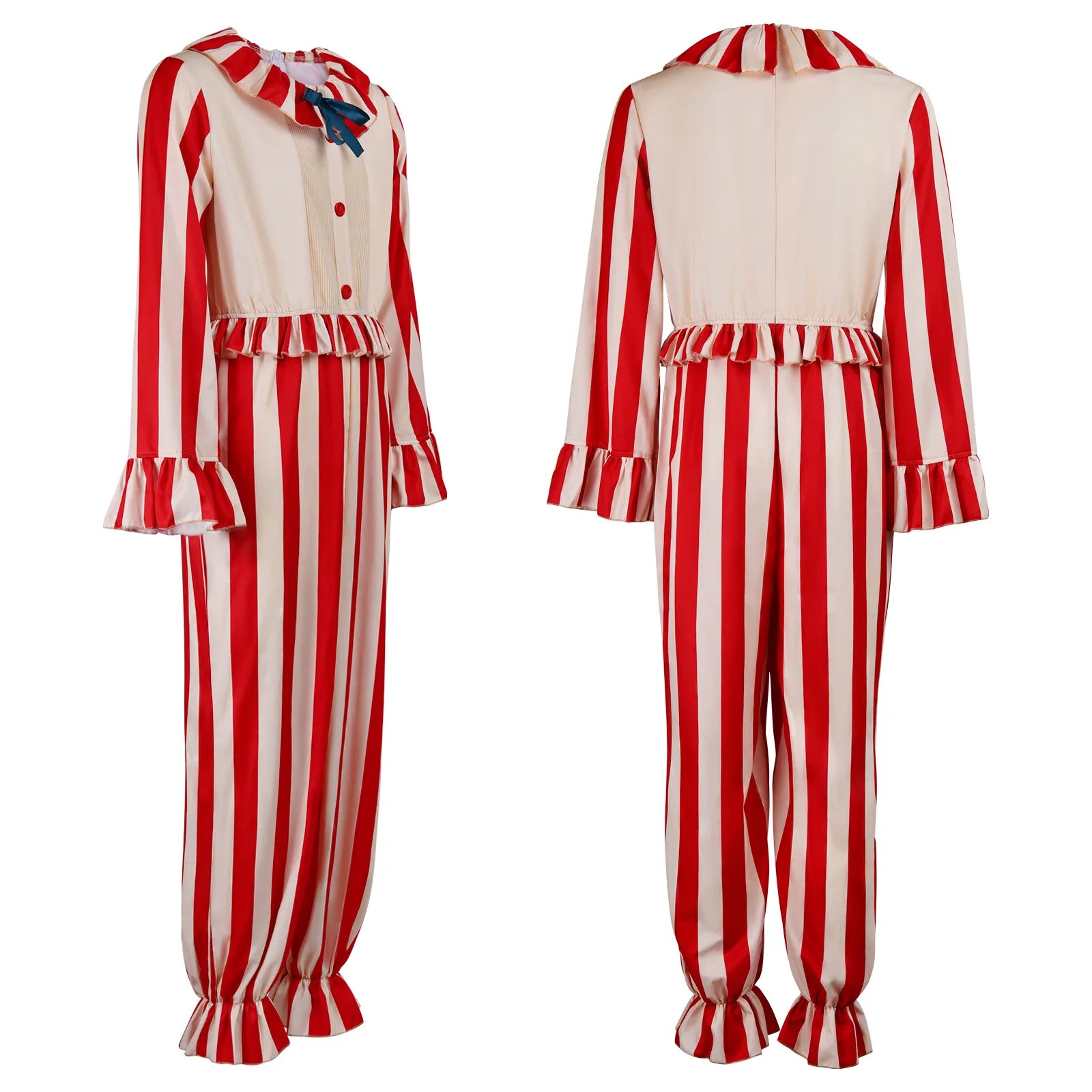 Movie Clown Costume Adult Men Red Striped Jumpsuit Halloween Horror Joker Outfit - Size / L