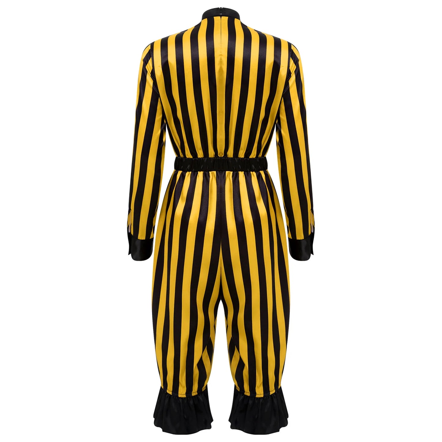 Women's Halloween Wicked Clown Circus Costume Vintage Rompers Bow Sleeve Bloomers Pants - Yellow Black / M