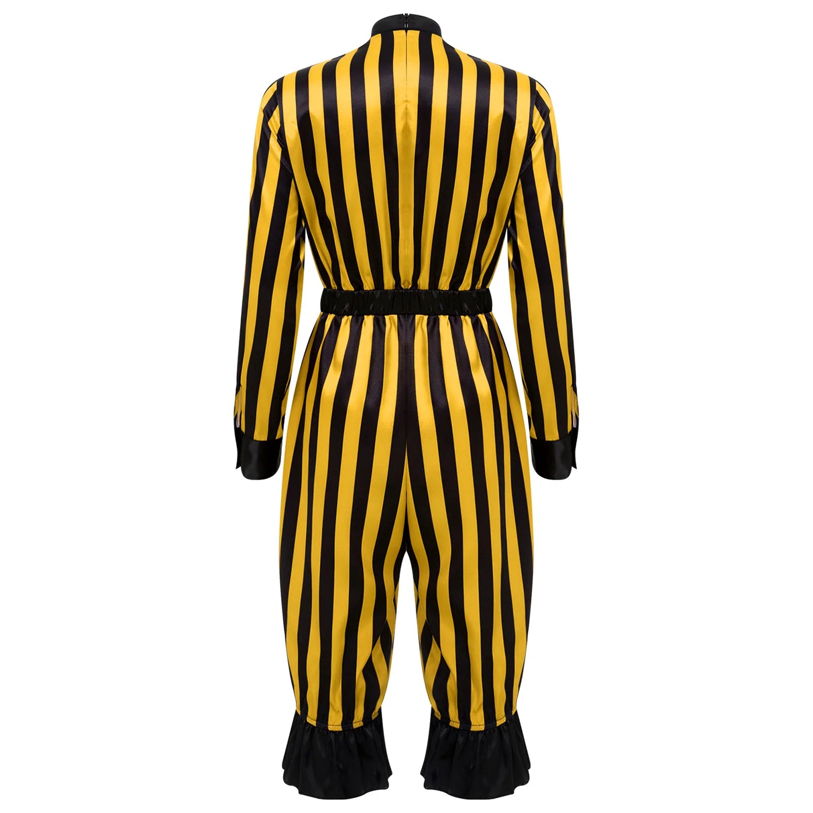Women's Halloween Wicked Clown Circus Costume Vintage Rompers Bow Sleeve Bloomers Pants - Yellow Black / M