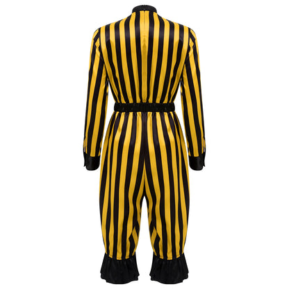 Women's Halloween Wicked Clown Circus Costume Vintage Rompers Bow Sleeve Bloomers Pants - Yellow Black / M
