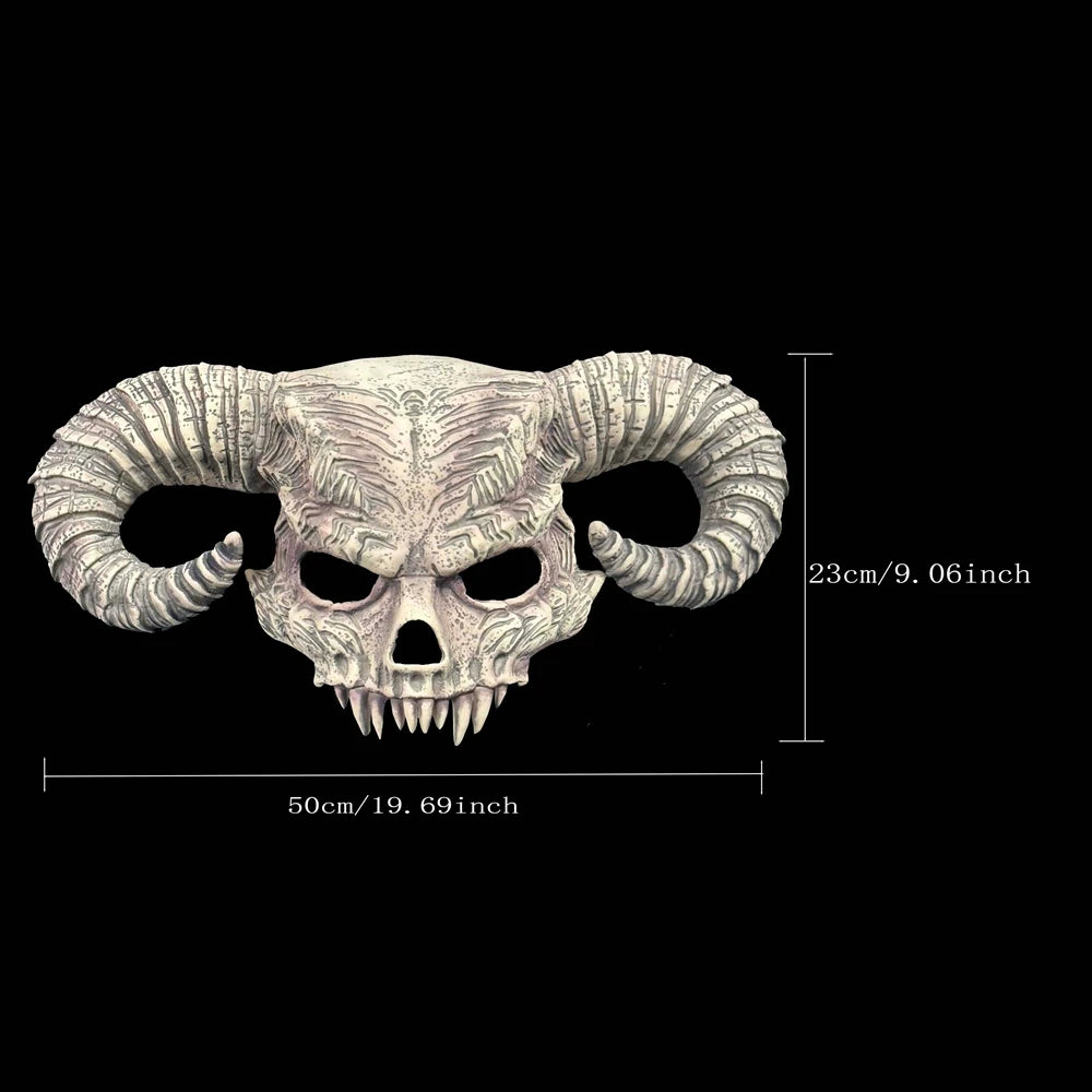 Realistic Satan's Bull Horn Latex Mask Horror Ox Horn Demon Hood MasqueradeHalloween