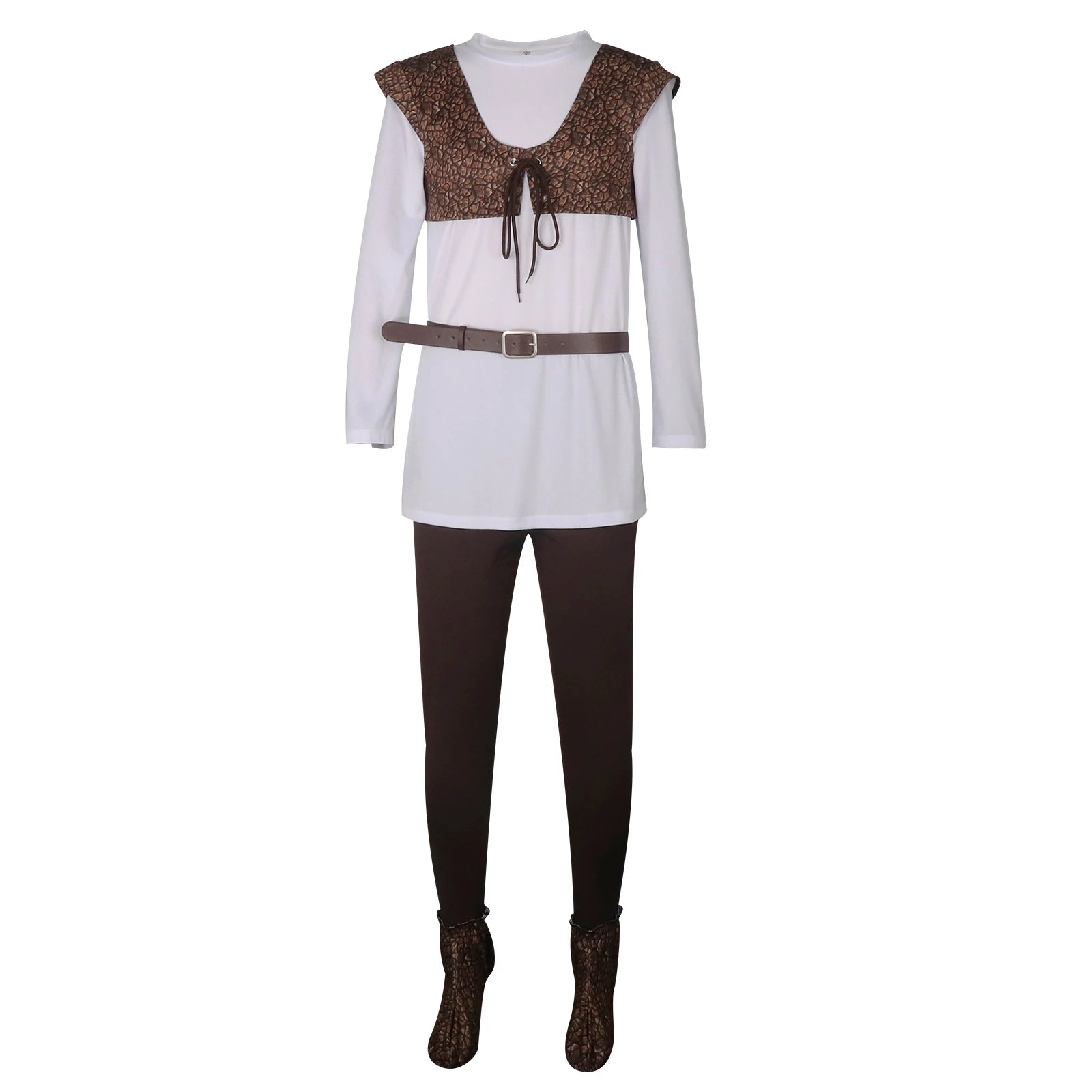 Shrek Costume Men's Costume Shirt Vest Pants Full Set Halloween Outfit - White and brown / XL