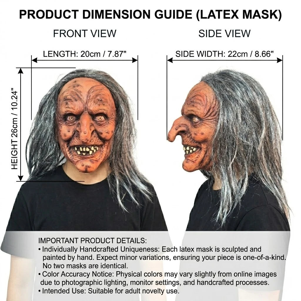 Creepy Witch Mask with Lifelike Wrinkles & Gray Hair - Halloween Scary Costume Accessory - View 4