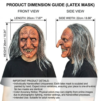 Creepy Witch Mask with Lifelike Wrinkles & Gray Hair - Halloween Scary Costume Accessory - View 4