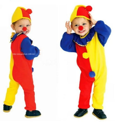 Kids Halloween Buffoon Costumes Baby Clown Costume Circus Jumpsuits Kids Day Year Rompers - Red / S