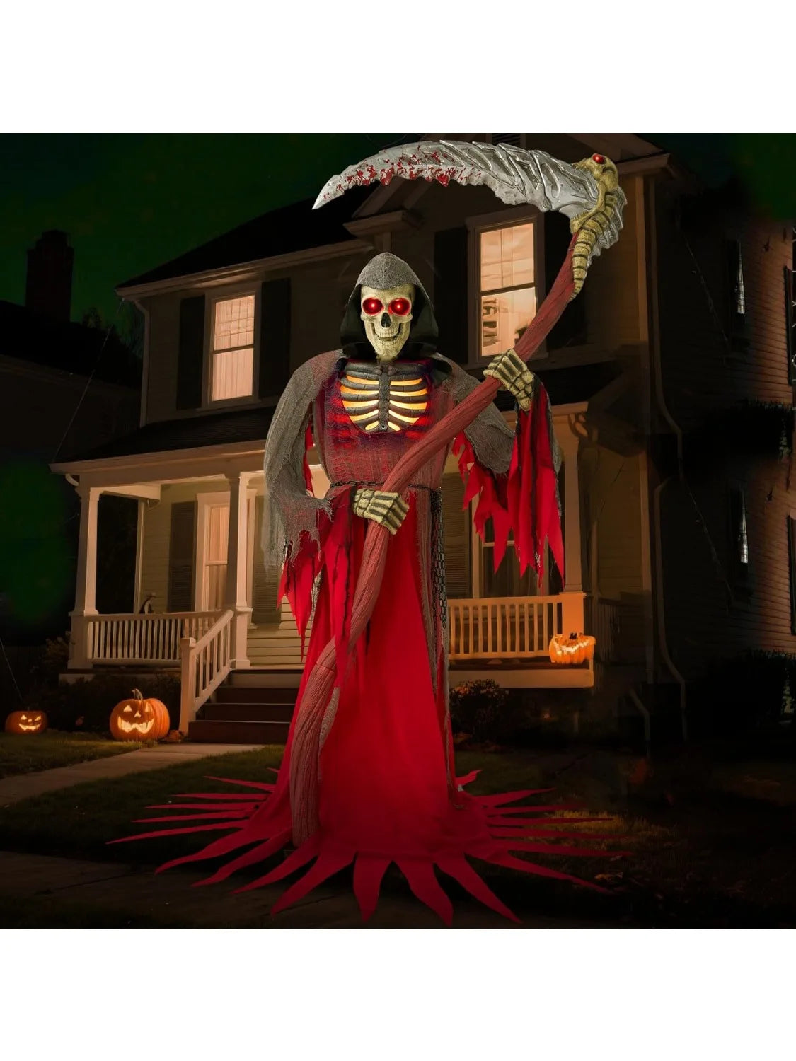 7Ft Animatronics Grim Reaper Decor Outdoor Animated Standing Skeleton