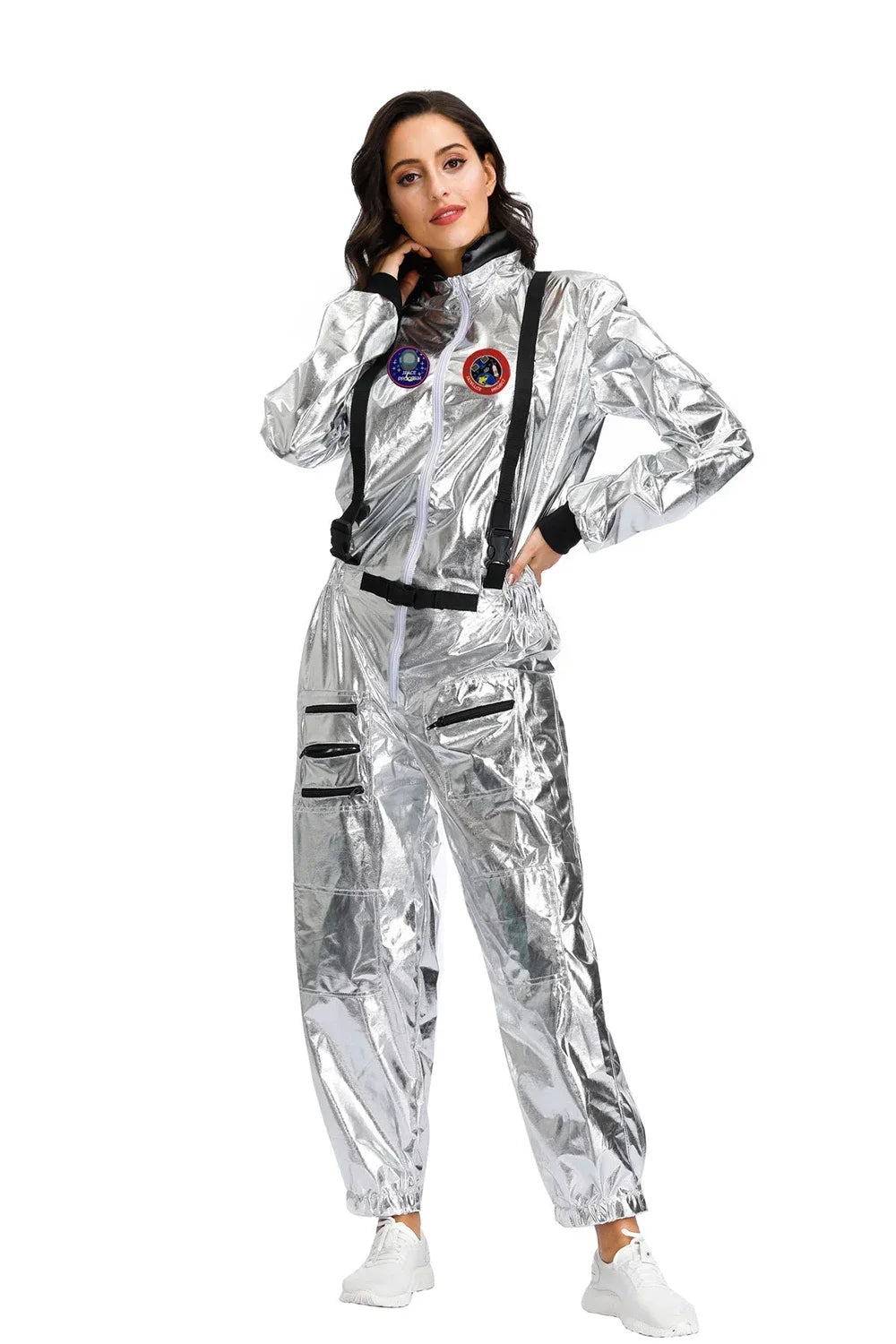 Adult Silver Astronaut Costume Men Women Spaceman Suit Space Jumpsuit Halloween Costume - Man / L