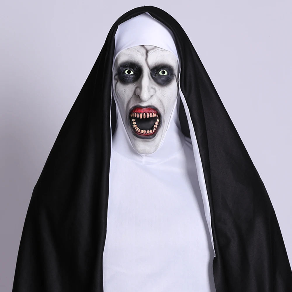 Horror the Nun Mask Costume Scary Bloody Demon Ghost Face Latex Masks with Headscarf - horror nun mask