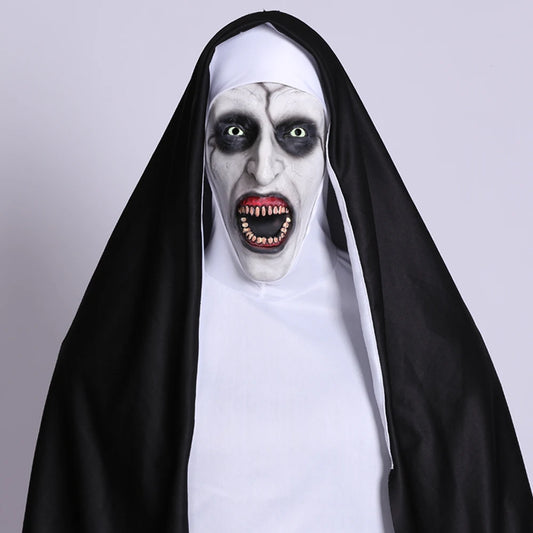 Horror the Nun Mask Costume Scary Bloody Demon Ghost Face Latex Masks with Headscarf - horror nun mask