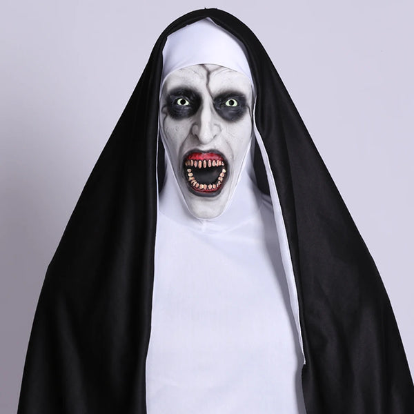 Horror the Nun Mask Costume Scary Bloody Demon Ghost Face Latex Masks with Headscarf - horror nun mask