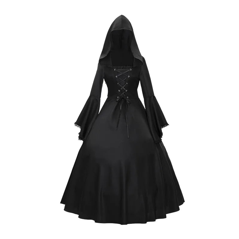 Halloween Costume Sleeve Bell Sleeve Dress Retro Renaissance Gothic Costume Medieval Dress - red / XXL