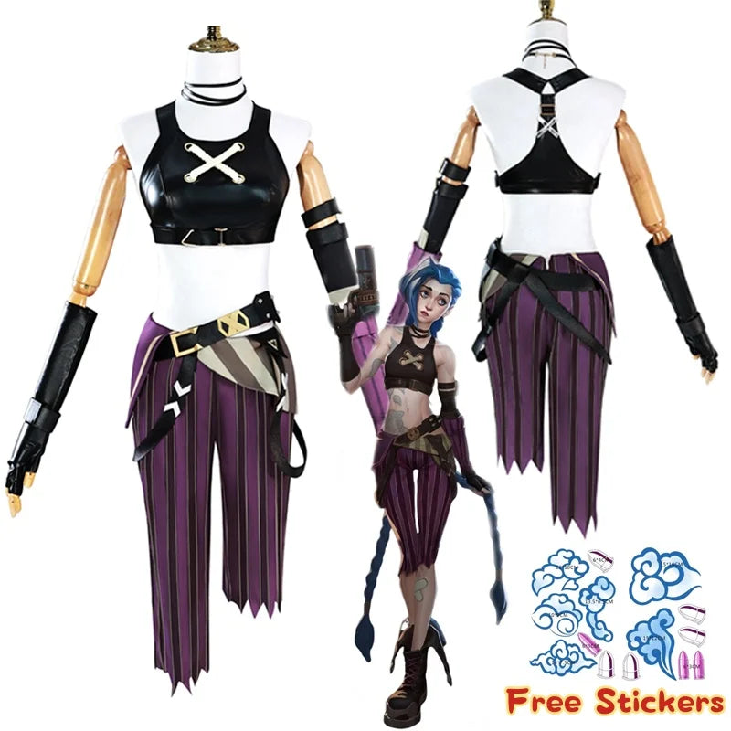 Jinx-Inspired Arcane-Style Cosplay Costume & Wig Options - Costume Only M