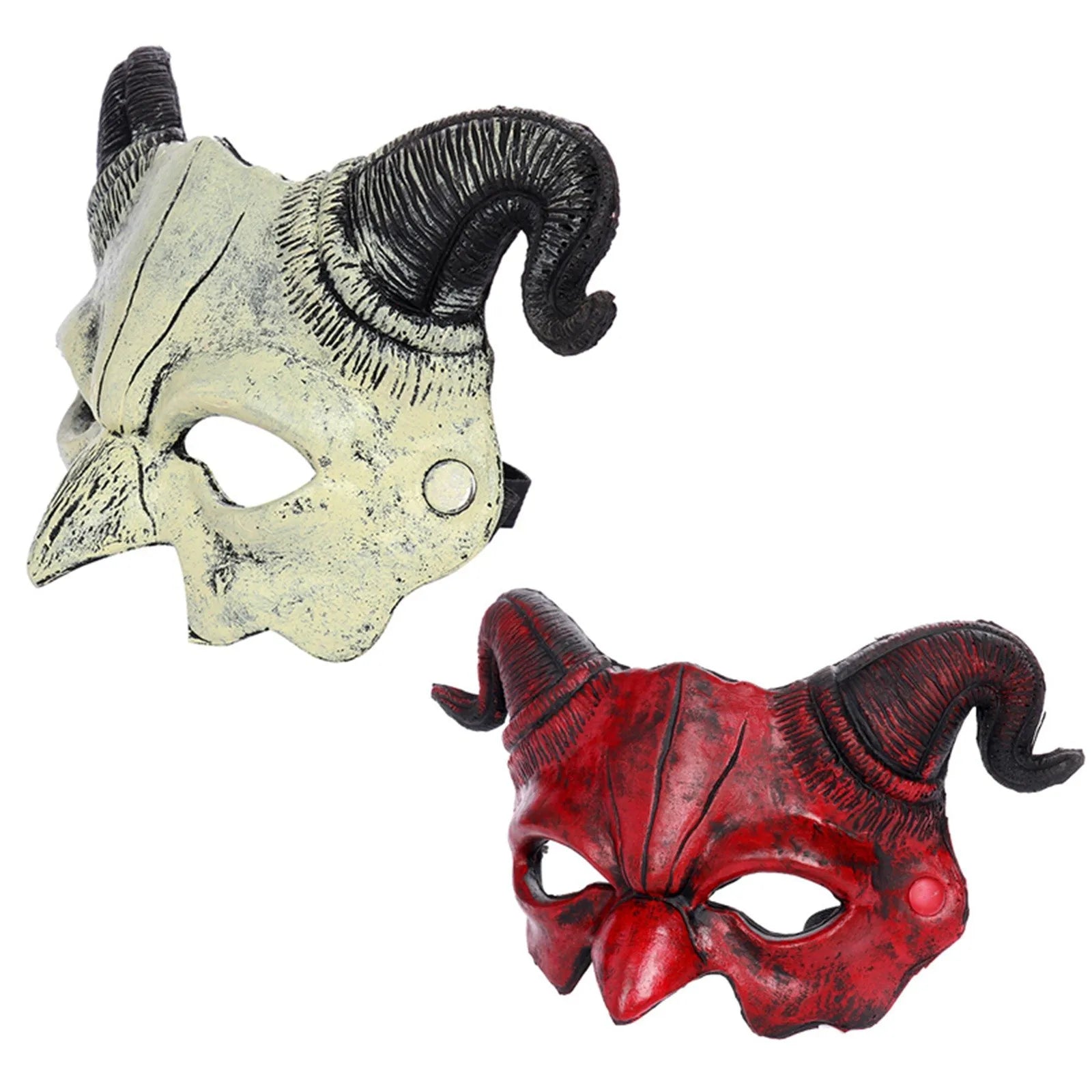 Halloween Devil Horror Half Face Mask Scary Horn Ghost Mask Monster Costume for Halloween - Red