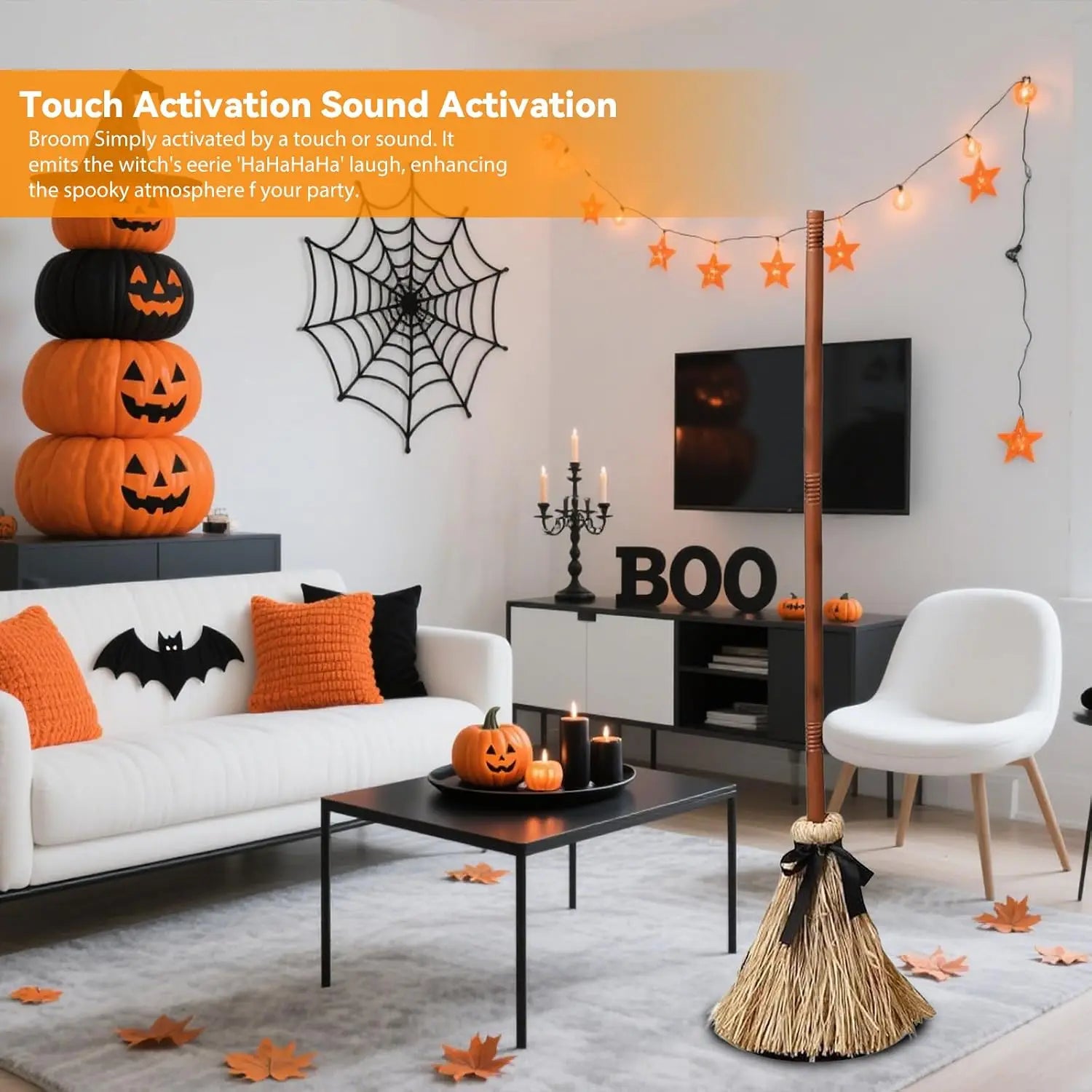 Halloween Floating Witch Broom with Witch Hat Haunted Dancing Moving Prop - product image 2