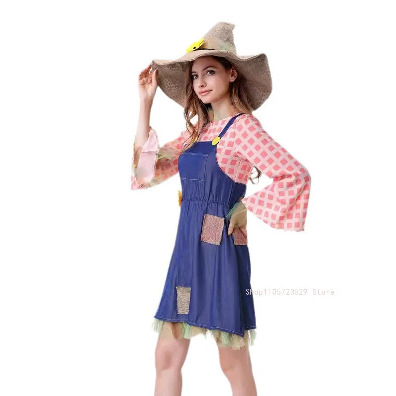 Halloween Women Wizard Scarecrow Clown Costume Stage Patchwork Pattern - product image 5