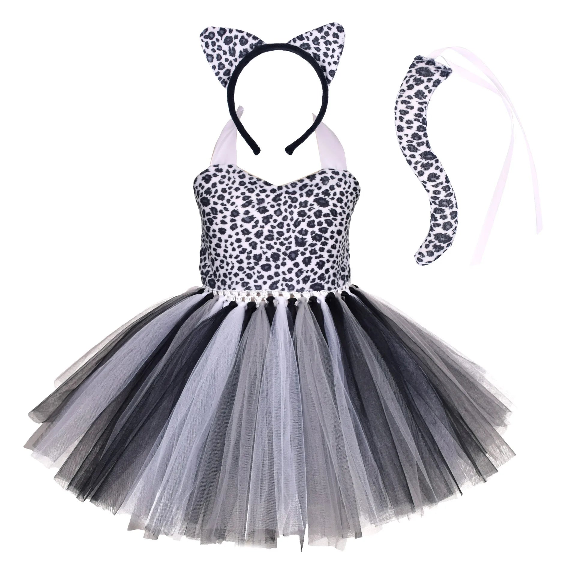 Halloween Animal Costume for Kids Cows Tiger Giraffe Leopard Zebra Kids Girls Tutu Dresses - 6 / 3-4T