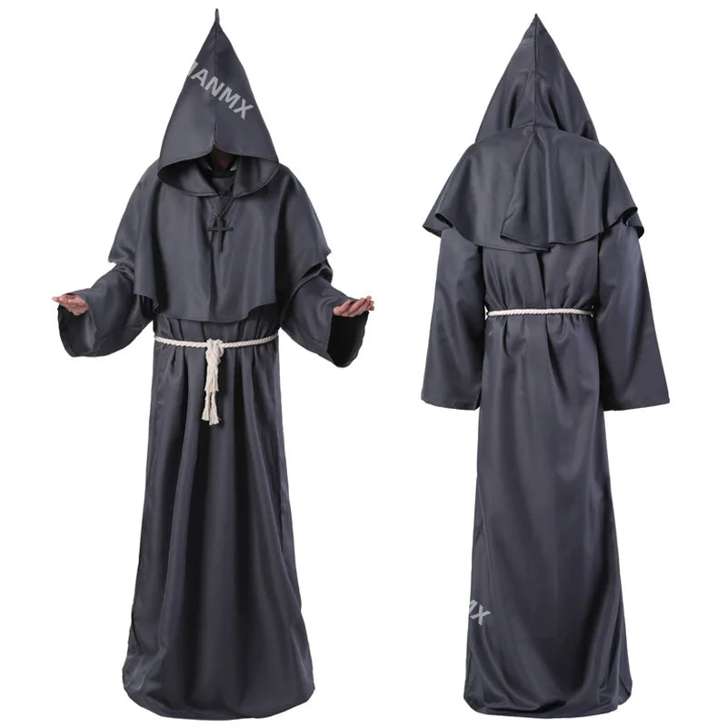 Halloween Men Medieval Monk Robes Monk Costumes Wizard Costumes Priest Costumes Costume - black / S