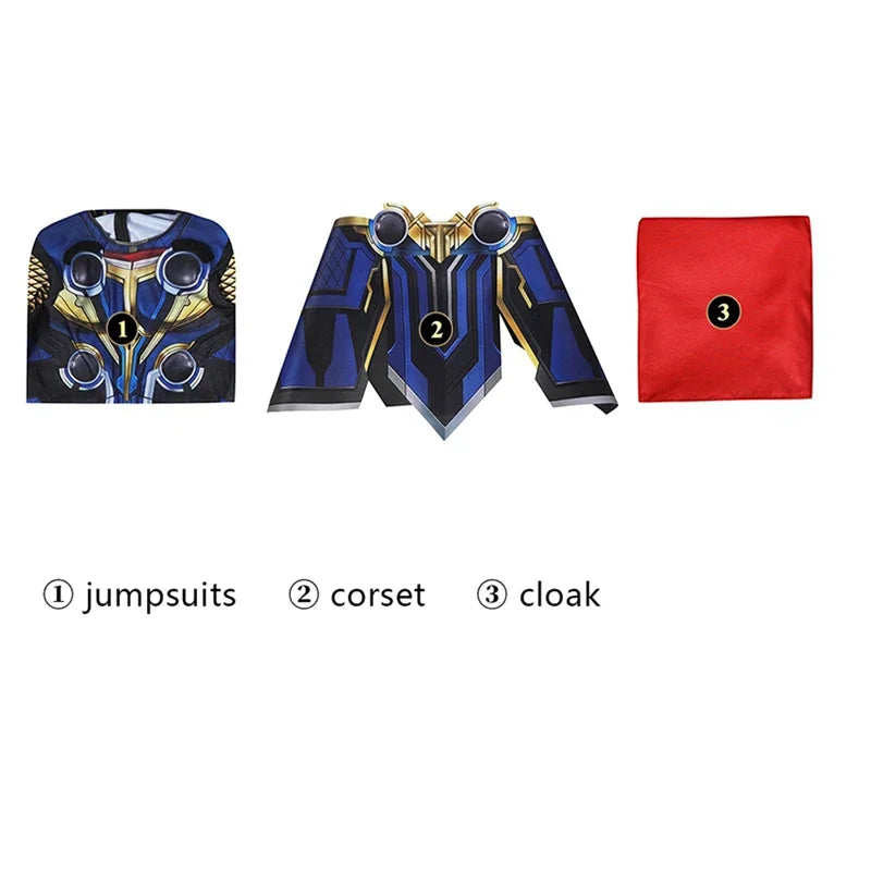 Halloween 3D Printing Bodysuit Love and Thunder Costume Odinson Outfit with Jumpsuit Cape - Full Set NO Cape / XL