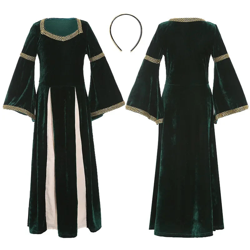 Halloween Girls Costumes Renaissance Retro Medieval Musical Theater Stage Costumes Palace - blackish green / S