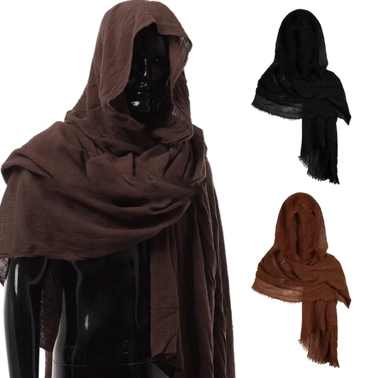 Men's Medieval Pirate Retro Hood Scarf Black Wrap Cloak Renaissance Costume