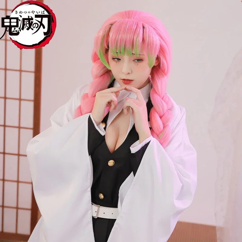 Costume Anime Kanroji Mitsuri Kimono Costume Devil Hunter Adult Kid Halloween Wig - B / S