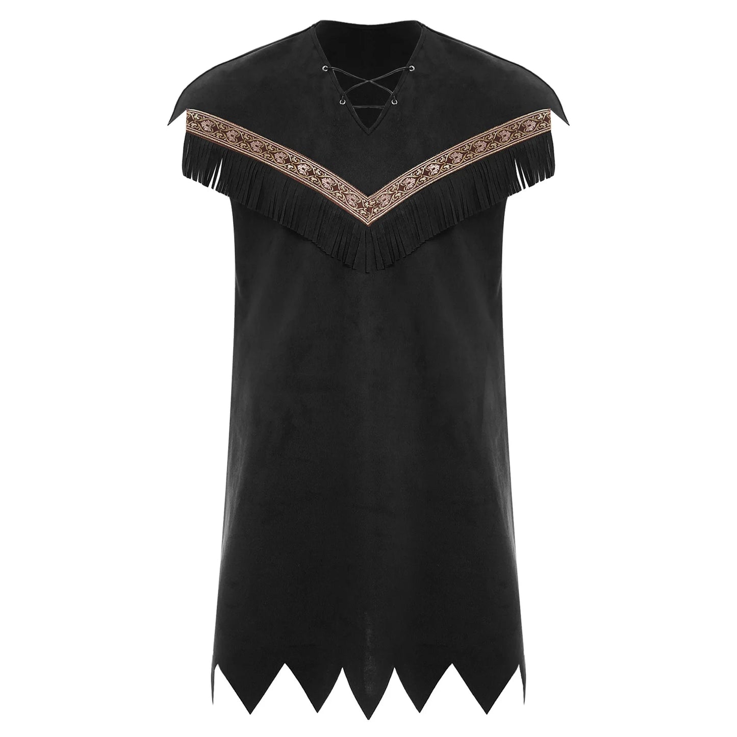 Men's Indian Indigenous Savage Aboriginal Hunter Sleeveless Fringe Costume - alternate view 6