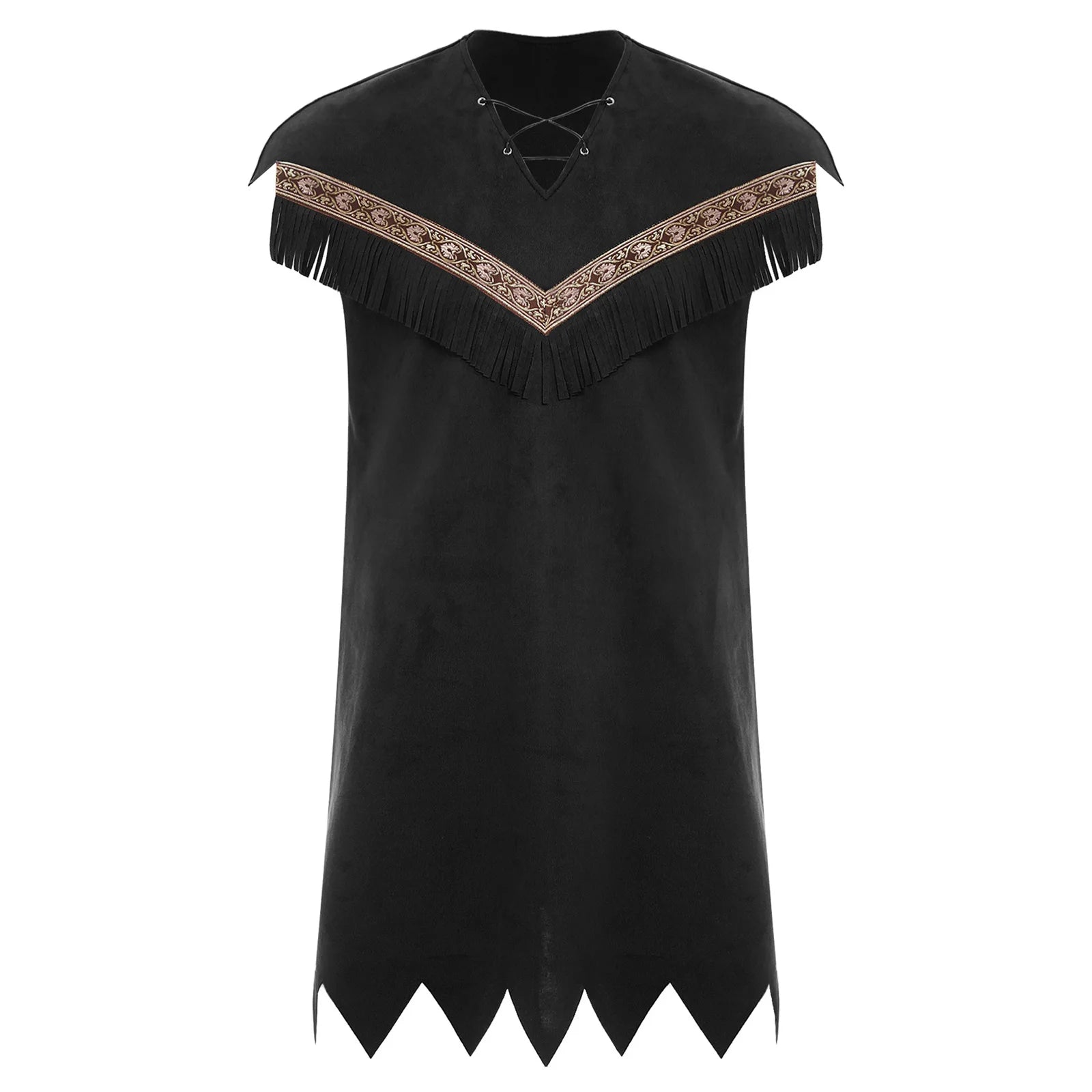 Men's Indian Indigenous Savage Aboriginal Hunter Sleeveless Fringe Costume - alternate view 6