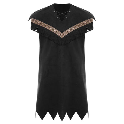 Men's Indian Indigenous Savage Aboriginal Hunter Sleeveless Fringe Costume - alternate view 6