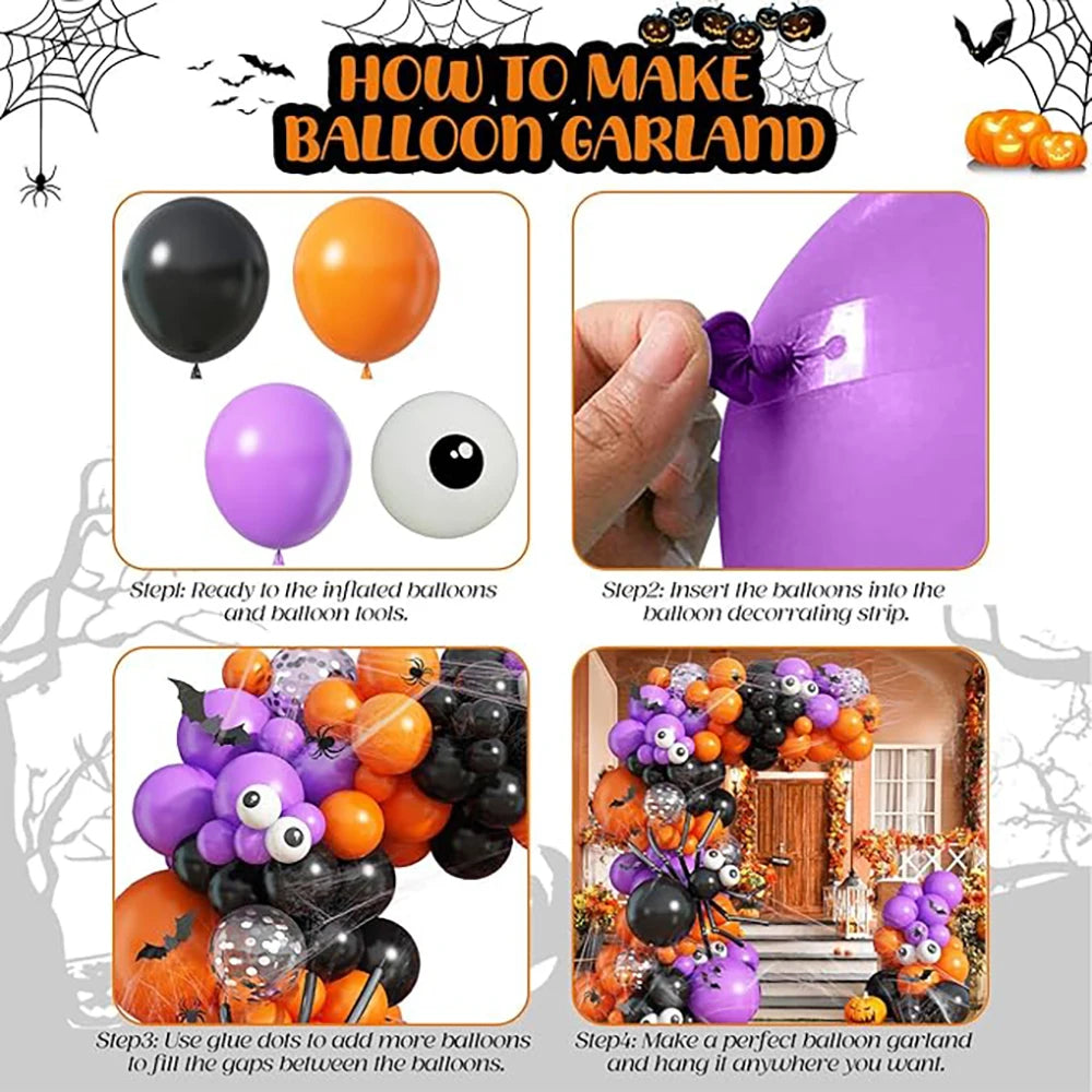Orange Halloween Balloons Garland Black Eyeball Purple Balloon Arch Kit Long - product image 5