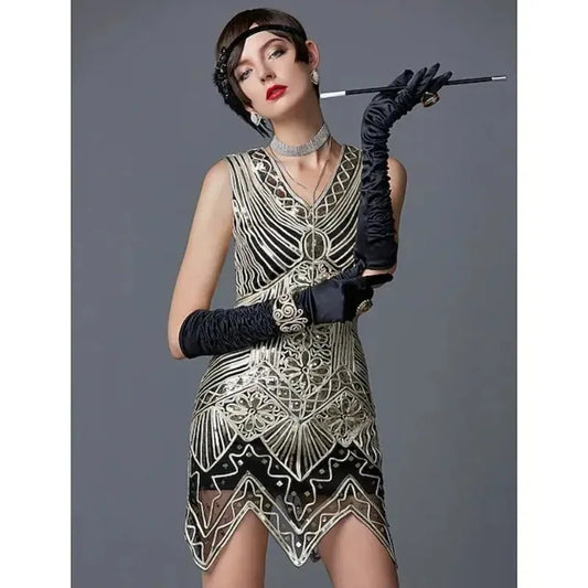 1920s Flapper Dress Women Sexy Beaded Fringe Gown Vintage Sequin Net Costume Gatsby Party Holiday Outfit Jazz Girl Ball Dress Up