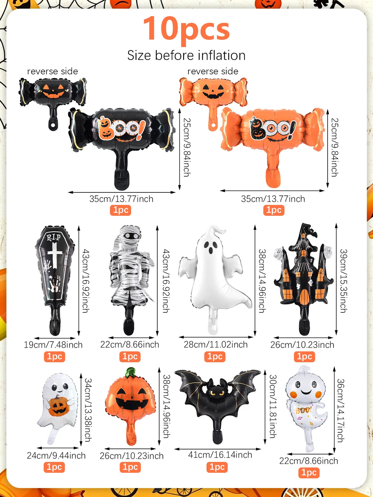 10-Piece Mini Halloween Foil Balloon Set Suitable Haunted Houses Pumpkin Themed - product image 6