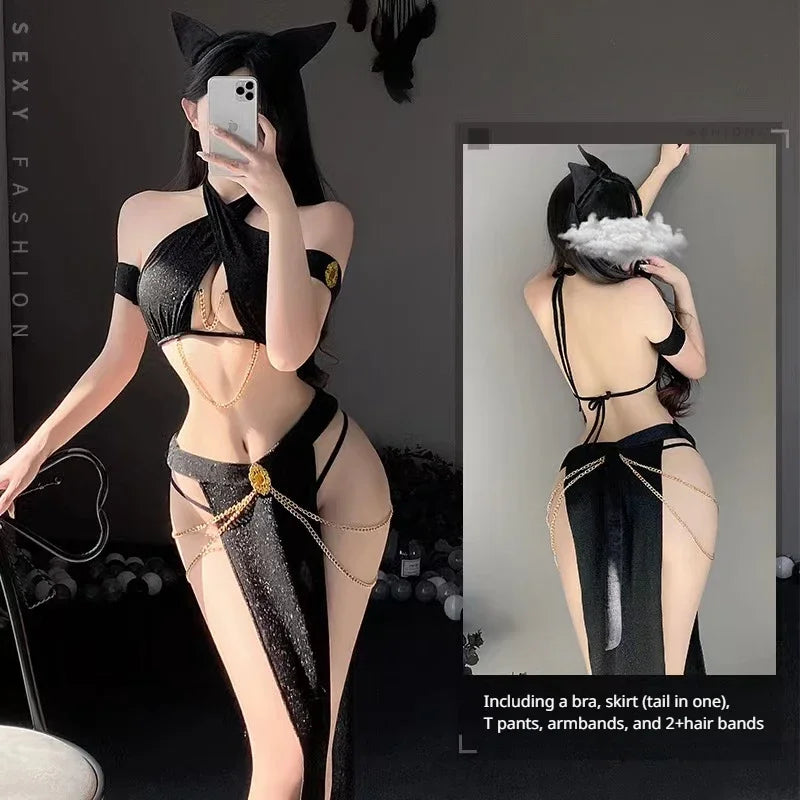 Pet Sexy Lingerie Cat Black Witch Halter Hollow Top with Dress Nightgowns Costume - alternate view 7
